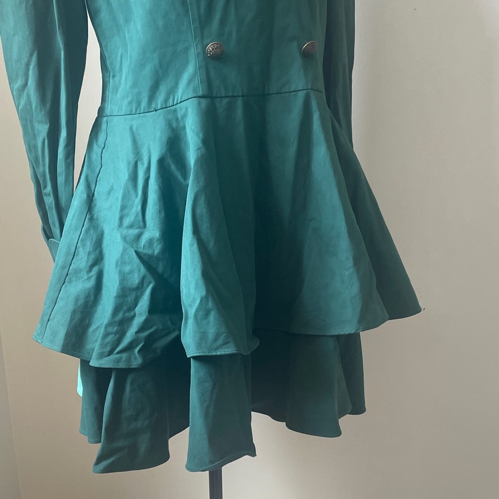Women's Emerald Green Double-Breasted Military Pea Coat Dress - Picture 12 of 13